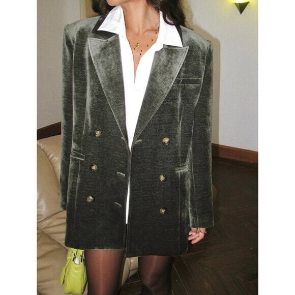 Commense Size Large Retro Green Velvet Blazer Jacket - Picture 1 of 9
